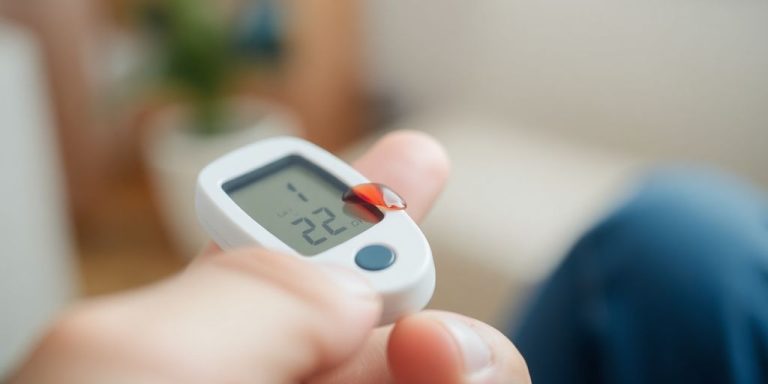 A person checking blood sugar levels.