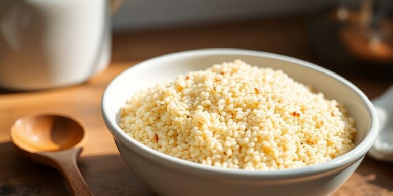 Close-up of quinoa grains in a bowl.