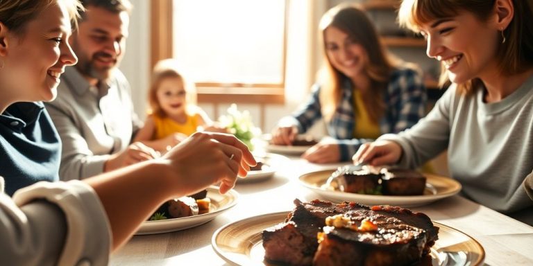 Family enjoying a grass-fed beef meal.