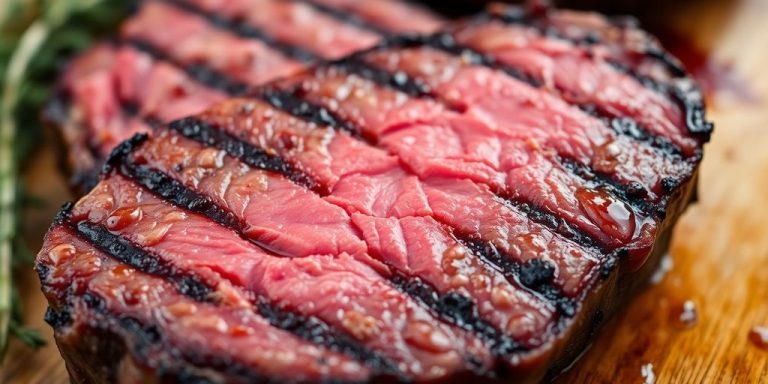 Grilled Wagyu steak, marbling, rich color, succulent.