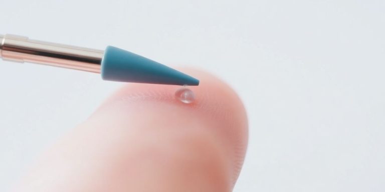 Person's finger pricks for blood sugar.