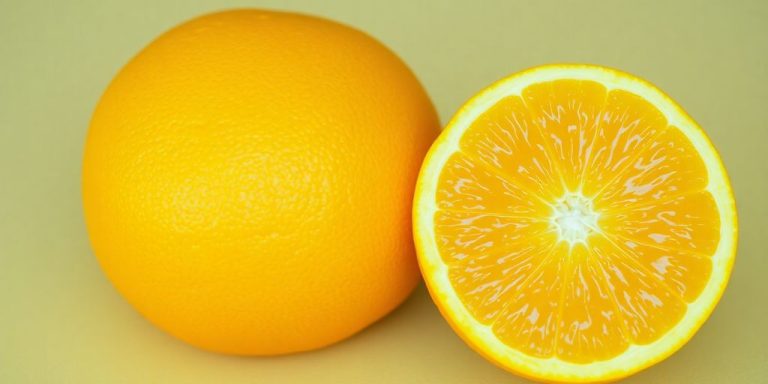 Bright orange with water droplets, sliced in half.